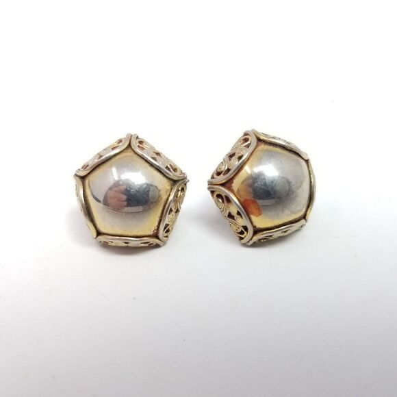 Vintage Unique Pentagon Shape Cabochon Clip On Earrings, Screw Backs, Retro - Picture 2 of 6